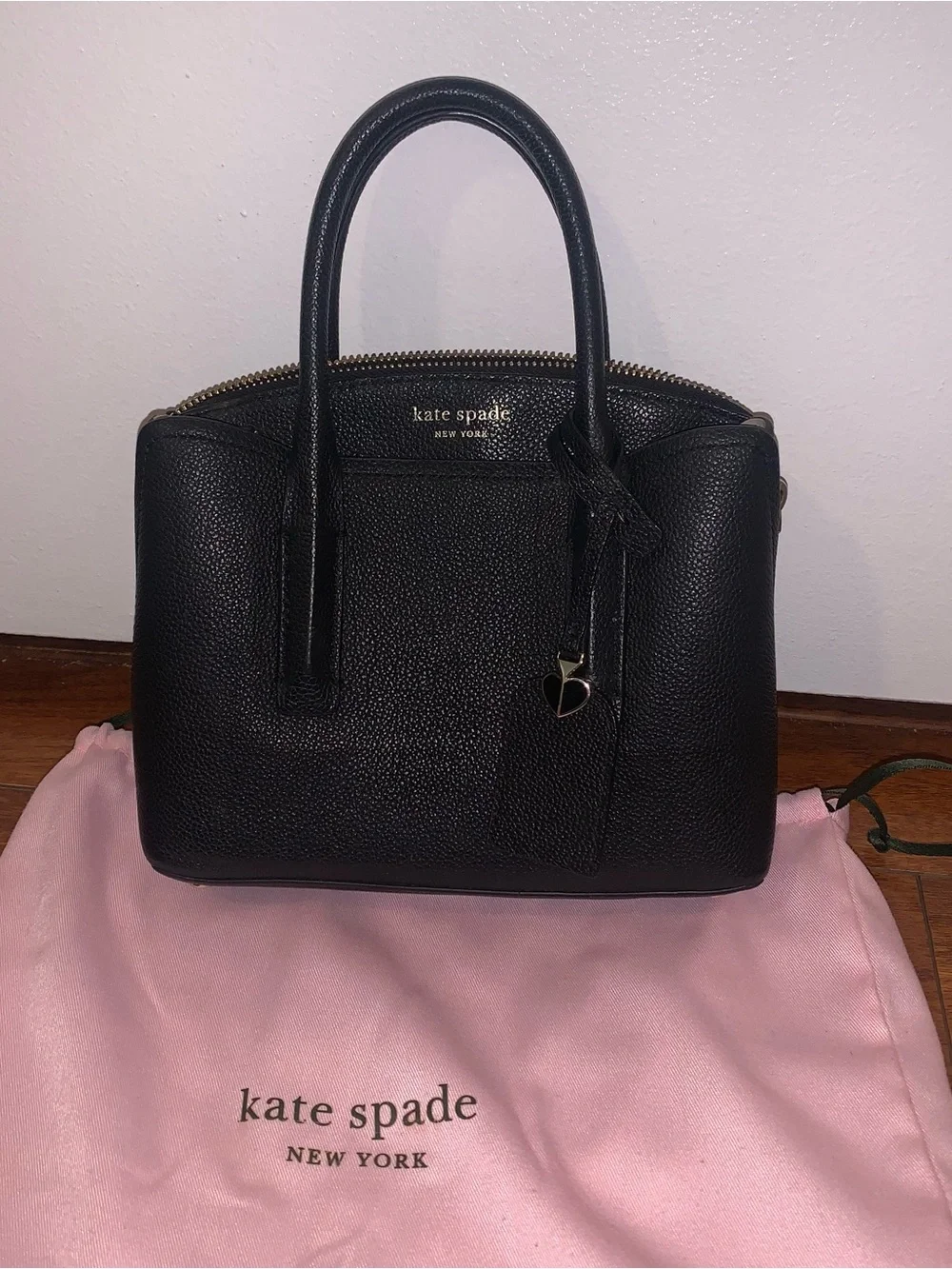 kate spade Black Pebbled Leather Small Handbag with Charm